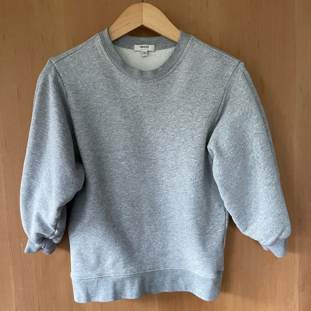 Agolde Grey Puff Sleeve Sweatshirt, S